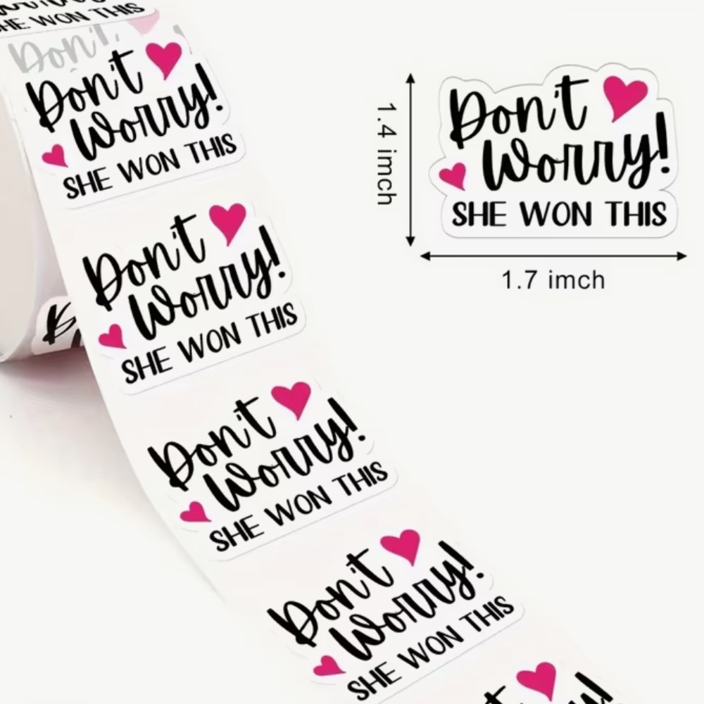 Set of 50 'Don't Worry' Stickers with Pink Hearts